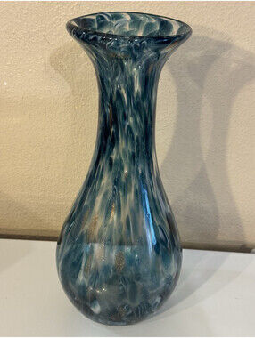 Murano Style Art Glass Blue & White Swirl Vase 14” Chaletware Hand Blown